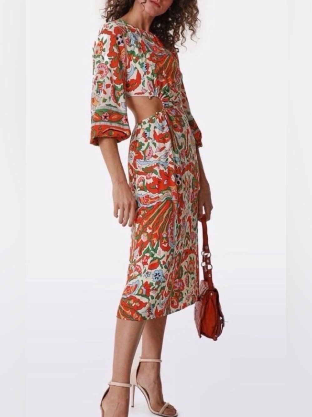 ba&sh Paris Monica Midi Dress Cutout Floral Paisley Ring Detail Size S - Picture 2 of 8